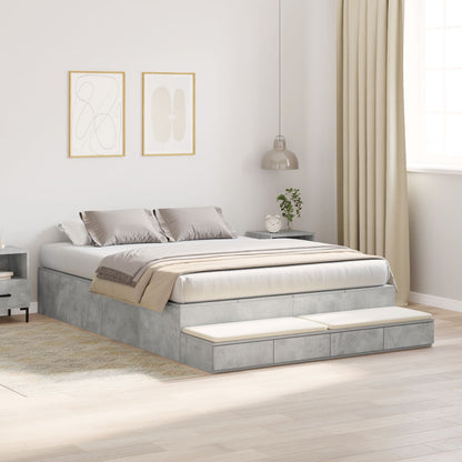 Opbergbedframe Grijs Bewerkt Hout 135,5 X 190 X 31,5 Cm Artisanaal Eiken