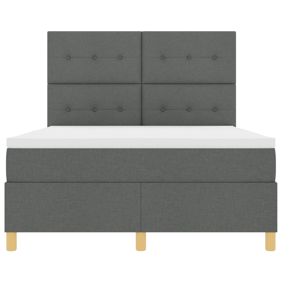 Boxspringbed Met Matras Donkergrijs 140X190 Cm Stof Blauw