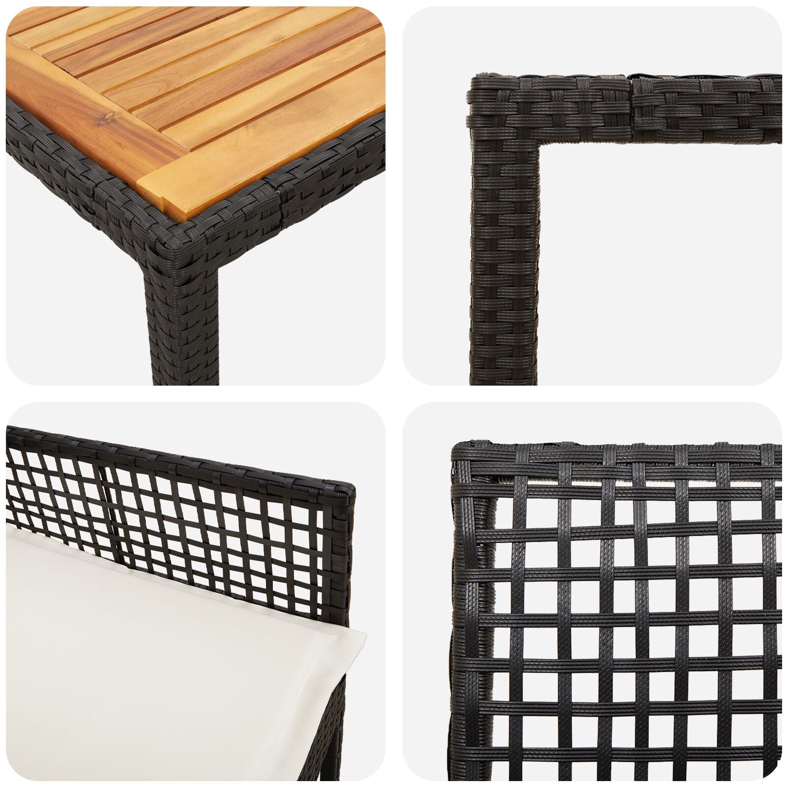 Eetset Set Van 4 Zwart En Crèmekleurig Rattan En Staal