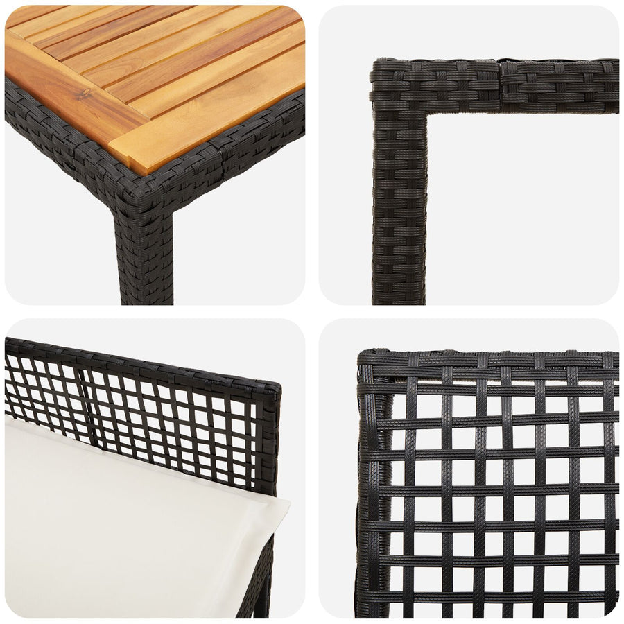 Eetset Set Van 4 Zwart En Crèmekleurig Rattan En Staal