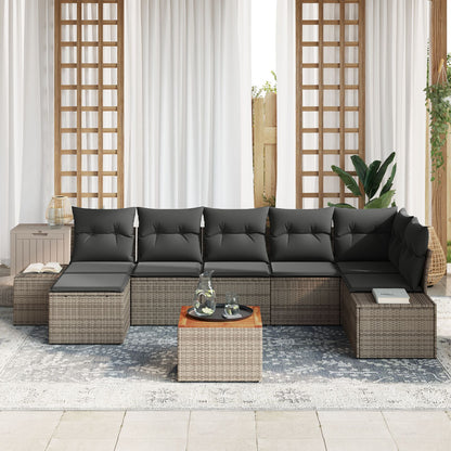 8-Delige Tuinbankset Met Kussens Grijs Poly Rattan Acacia