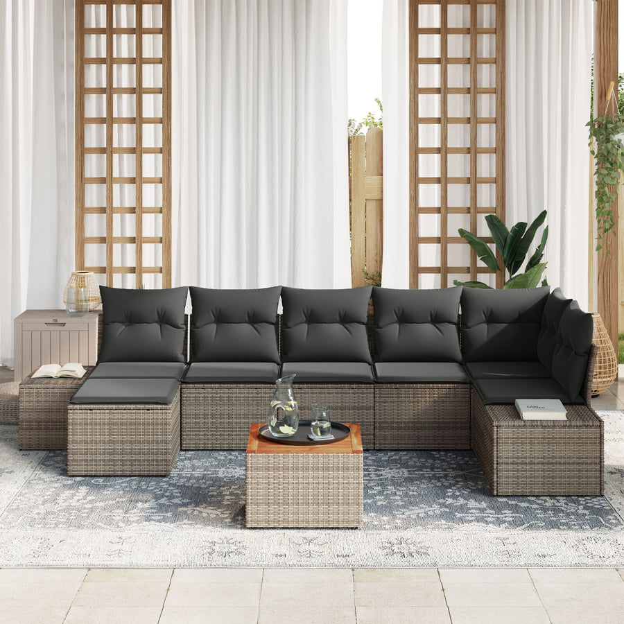 8-Delige Tuinbankset Met Kussens Grijs Poly Rattan Acacia