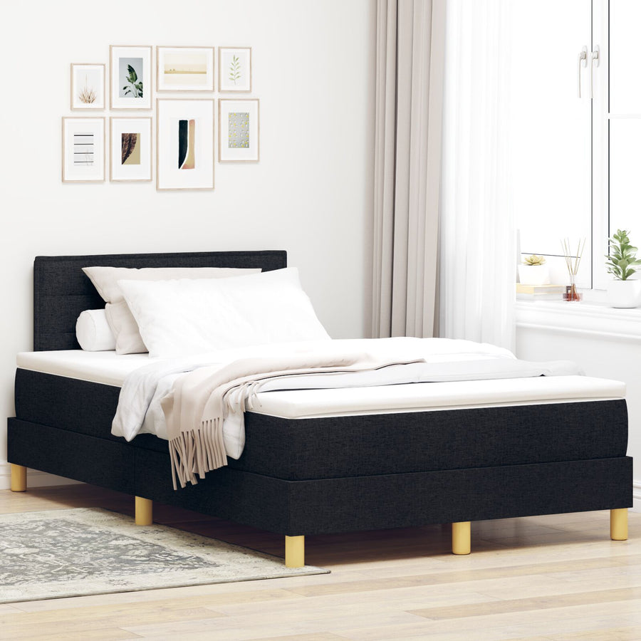 Boxspring Bed Met Matras Stof Zwart 120 x 200 cm Lijnen ontwerp