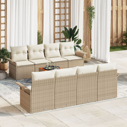 9-Delige Tuinsofa Set Met Kussens Beige Poly Rattan Acacia