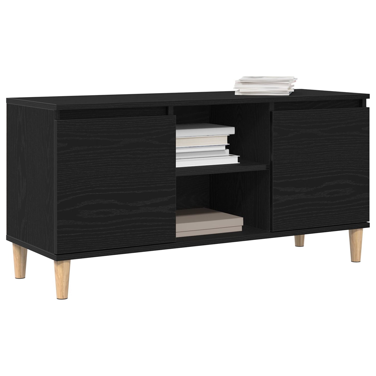 Tv Meubel Met Houten Poot 102X35X50 Cm Zwart eiken