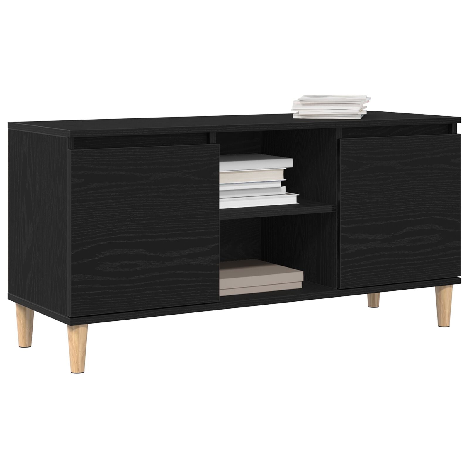 Tv Meubel Met Houten Poot 102X35X50 Cm Zwart eiken