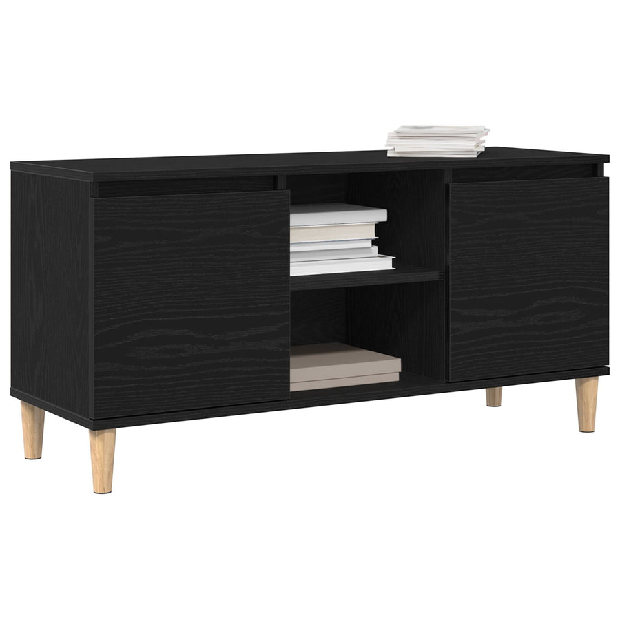 Tv Meubel Met Houten Poot 102X35X50 Cm Zwart eiken