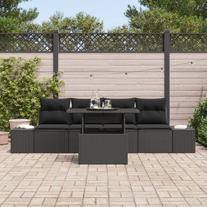 5-Delige Tuinbankenset Met Kussens Zwart Poly Rattan