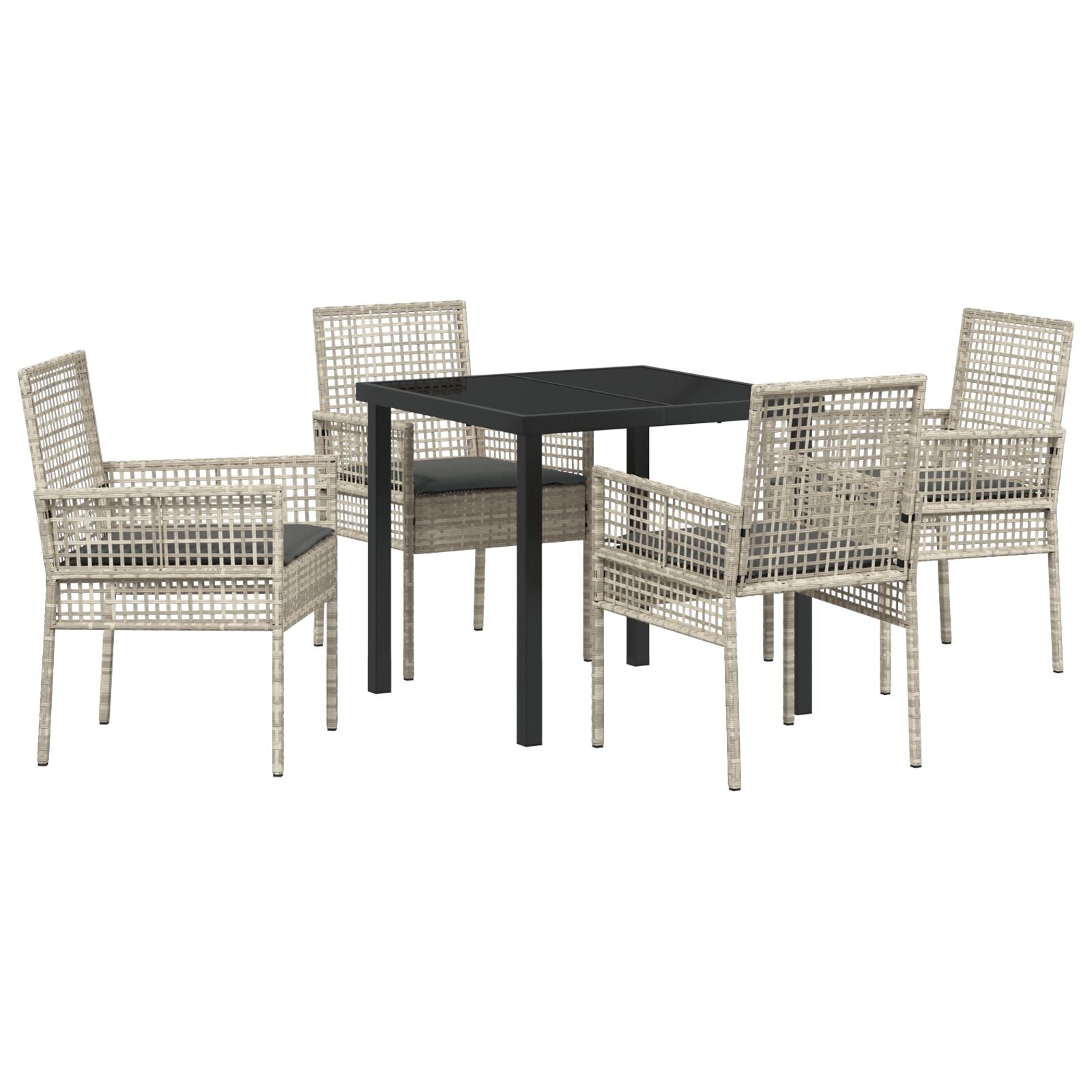 5-Delige Tuin Eetset Met Kussens Lichtgrijs Poly Rattan