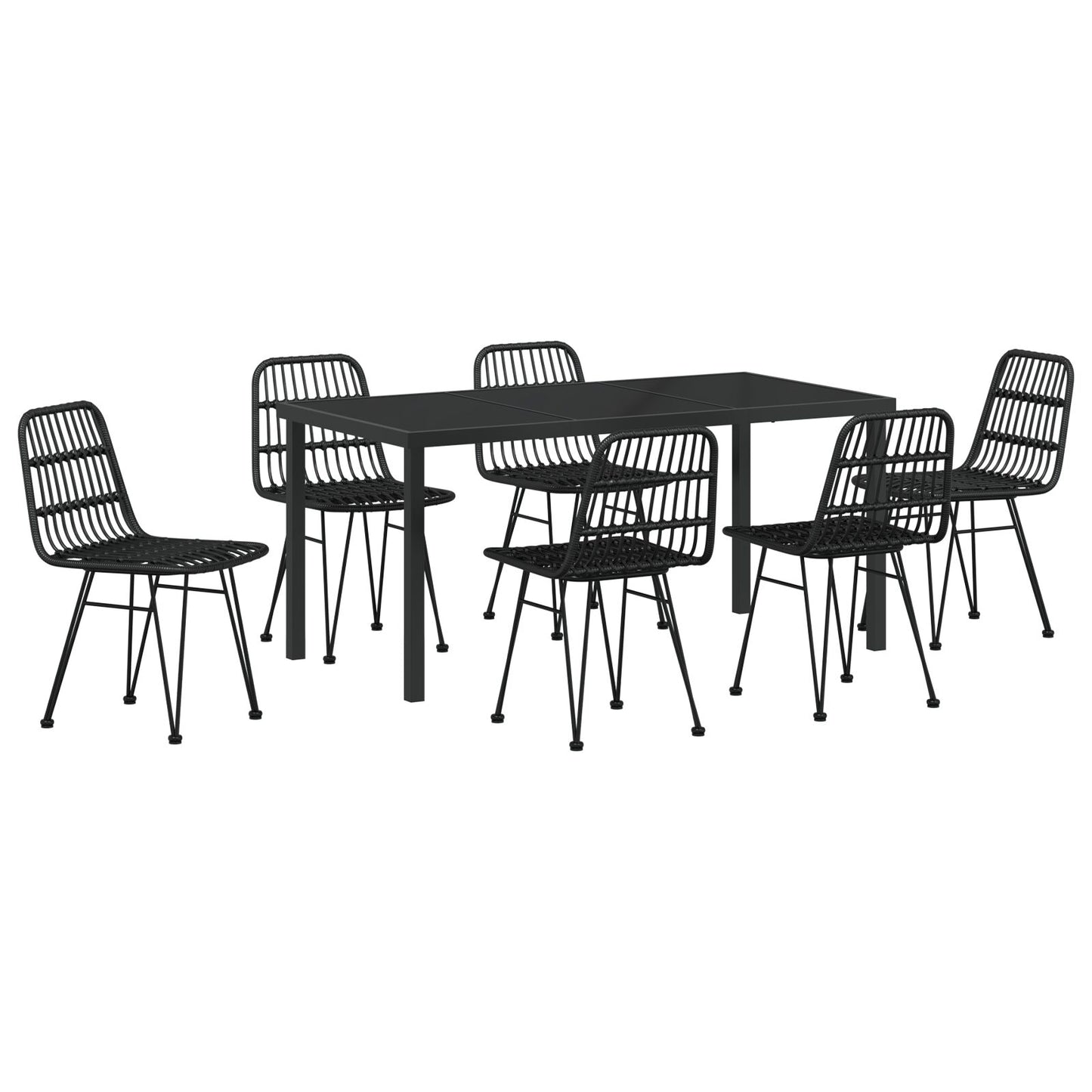 7-Delige Tuin Eetset Zwarte Poly Rattan