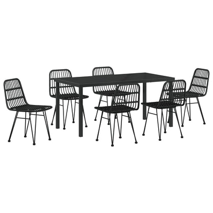 7-Delige Tuin Eetset Zwarte Poly Rattan