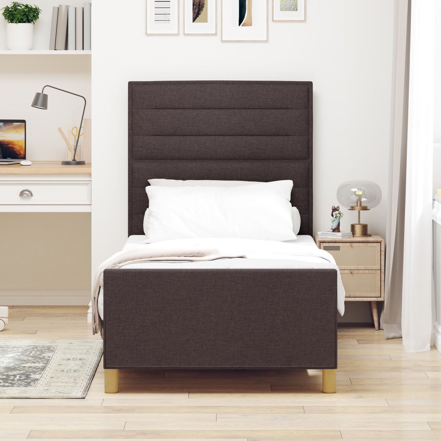 Bedframe Donkerbruin 100X200 Cm Stof Crème