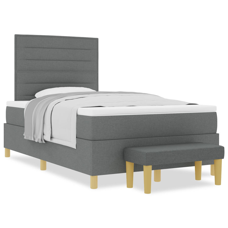 Boxspring Bed Met Matras & Bank Donkergrijs 120X190 Cm Stof Blauw