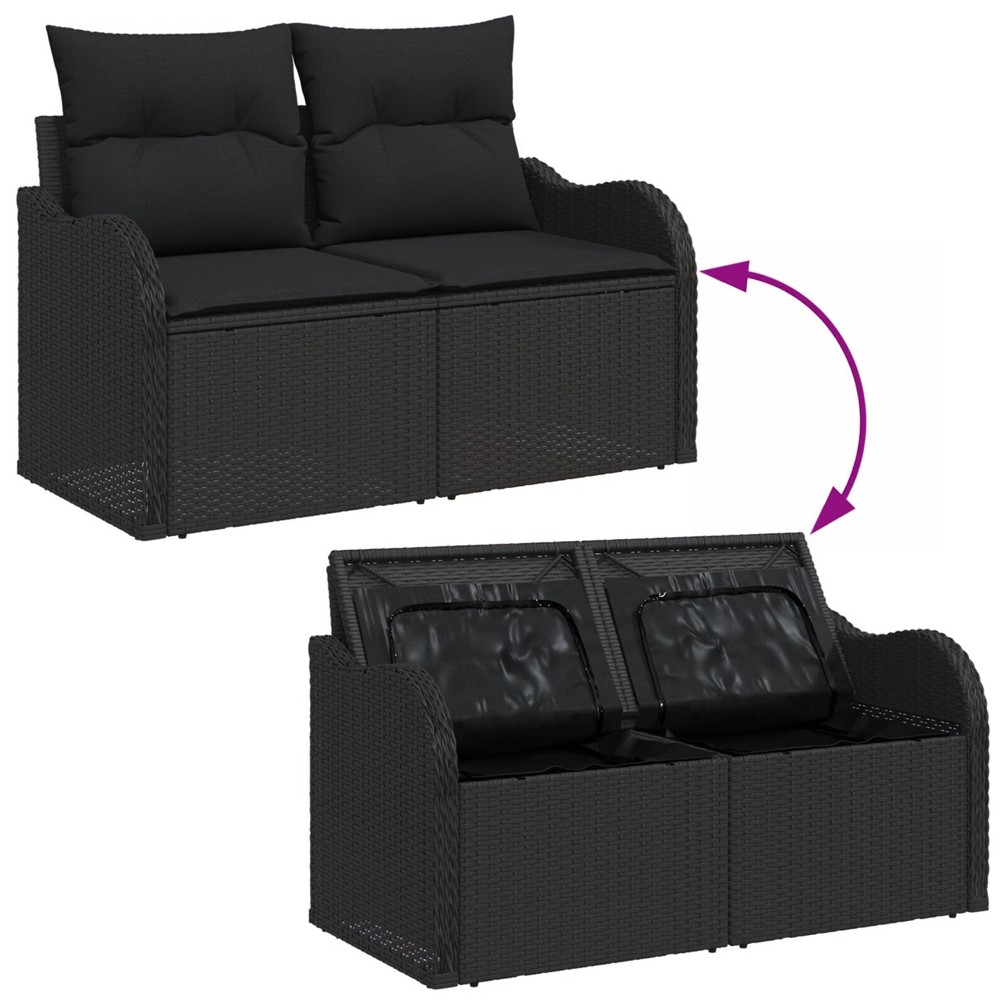 4-Delige Tuin Sofa Set Met Kussens Zwart Poly Rattan, 2-Zits Tuin Sofa Met Opslag & Kussens Zwart Poly Rattan Wit