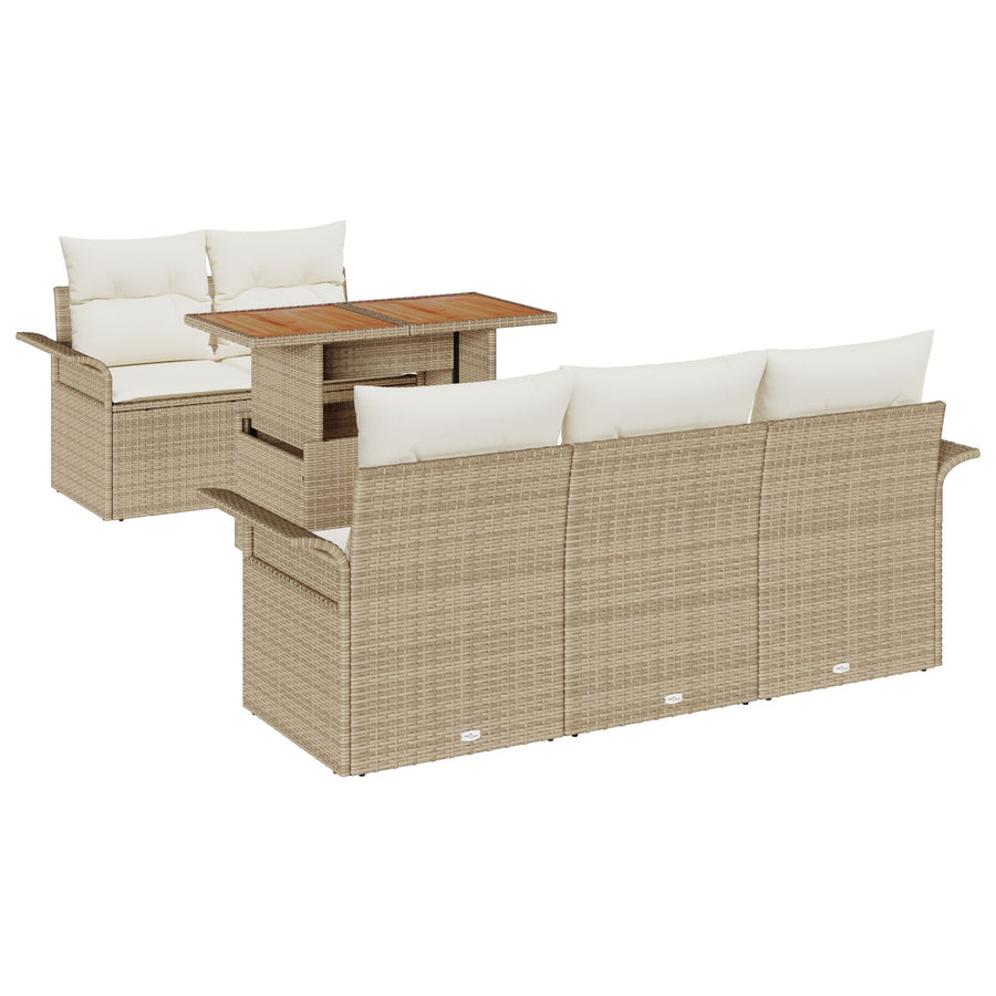 6-Delige Tuinbankstel Met Kussens Beige Poly Rattan Acacia