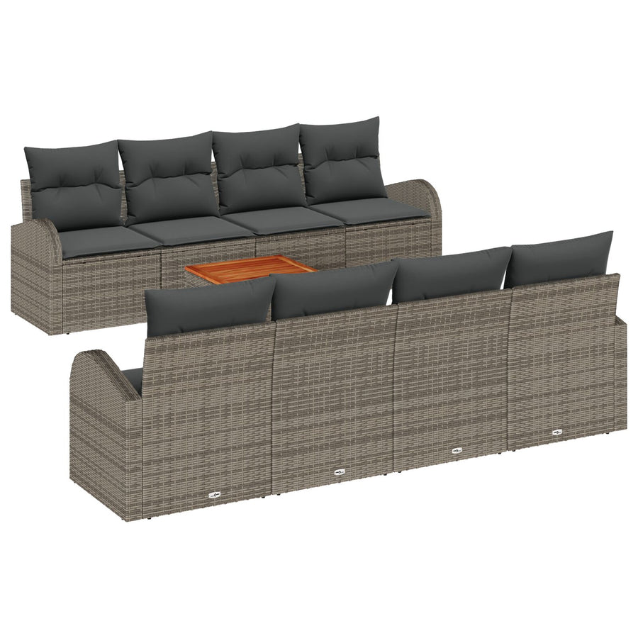 9-Delige Tuin Sofa Set Met Kussens Grijs Poly Rattan Acacia