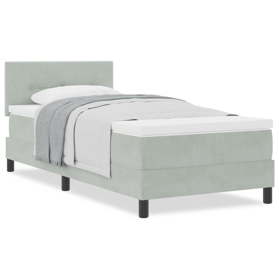 Boxspringbed Met Matras Lichtgrijs Eenpersoons Velours Blauw