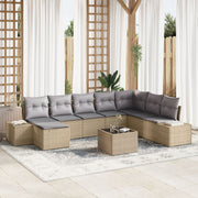 Tuinset poly rattan 8 personen beige lichtgrijs