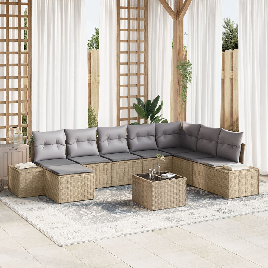 9-Delige Tuin Sofa Set Met Kussens Zwart Poly Rattan
