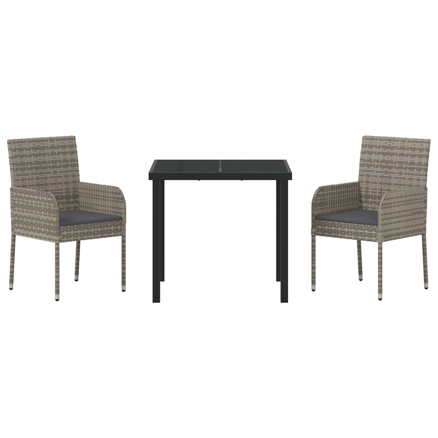 3-Delige Tuin Eethoek Met Kussens Grijs Poly Rattan