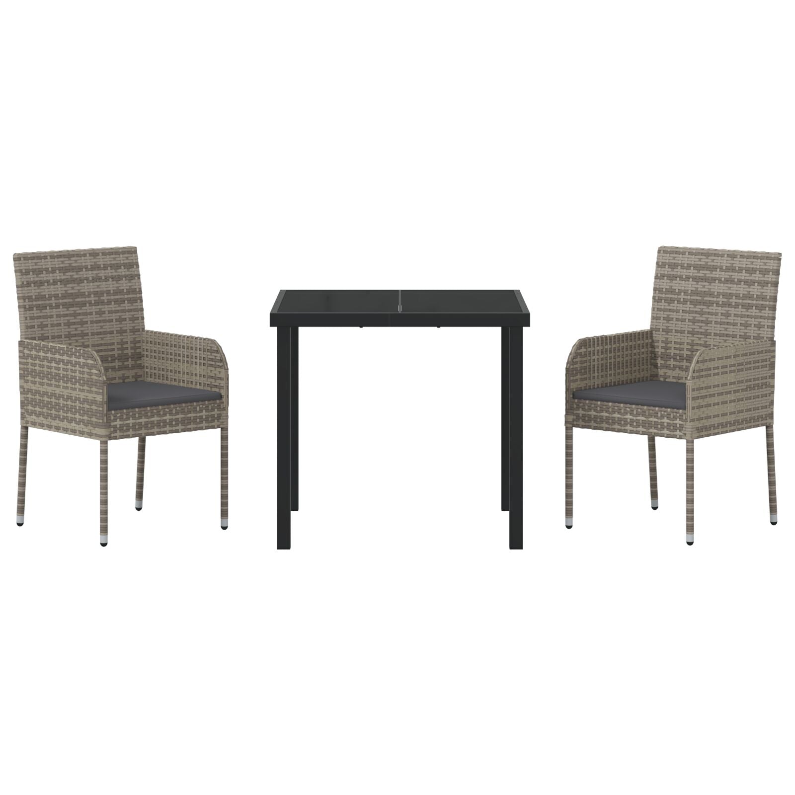 3-Delige Tuin Eethoek Met Kussens Grijs Poly Rattan