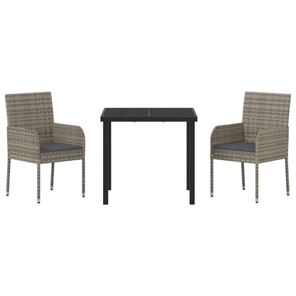3-Delige Tuin Eethoek Met Kussens Grijs Poly Rattan