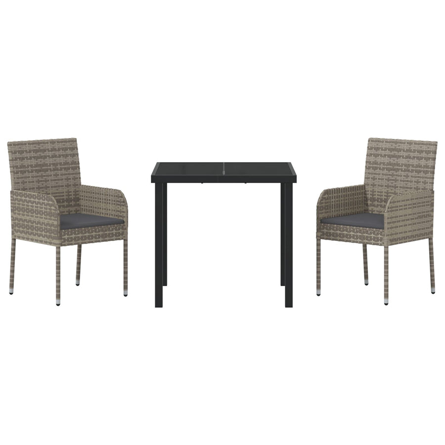 3-Delige Tuin Eethoek Met Kussens Grijs Poly Rattan