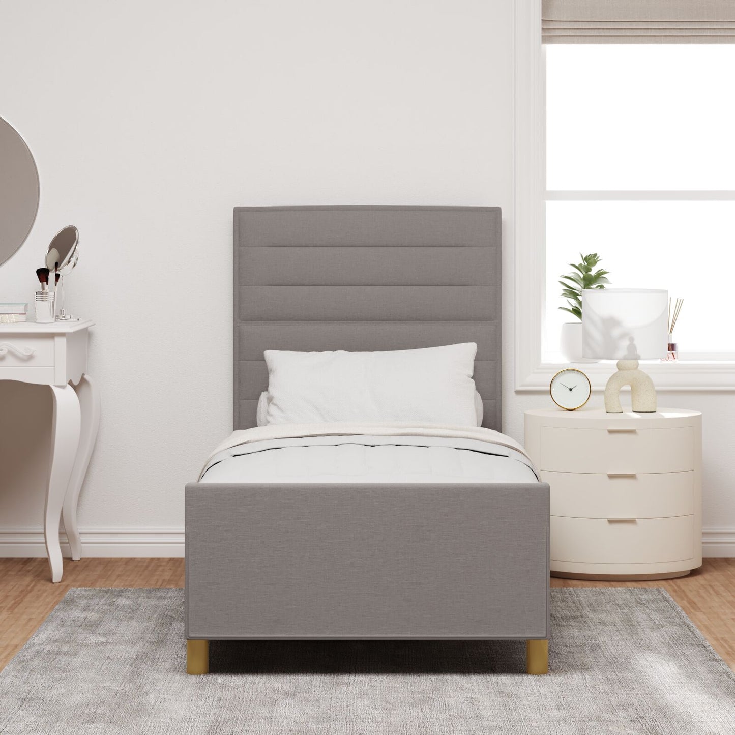 Bedframe In Taupe, 80X200 Cm, Stoffen Crème
