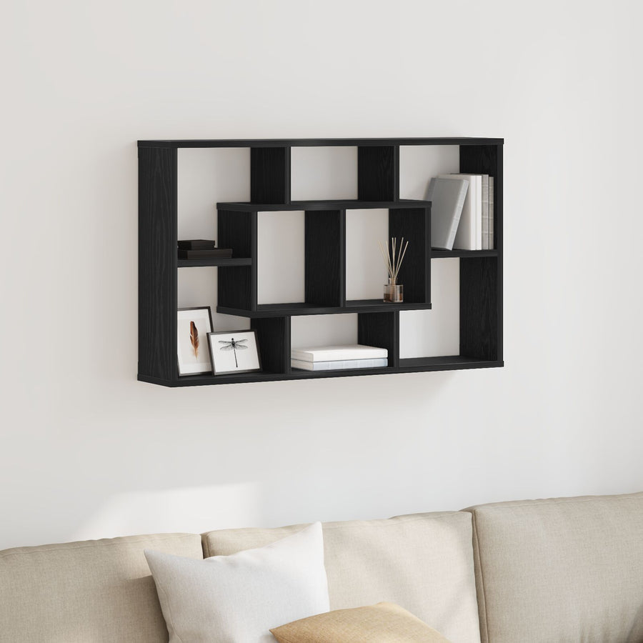 Wandplank - Zwart Eiken, 85 X 16 X 52,5 Cm, Gemaakt Van Gelaagd Hout