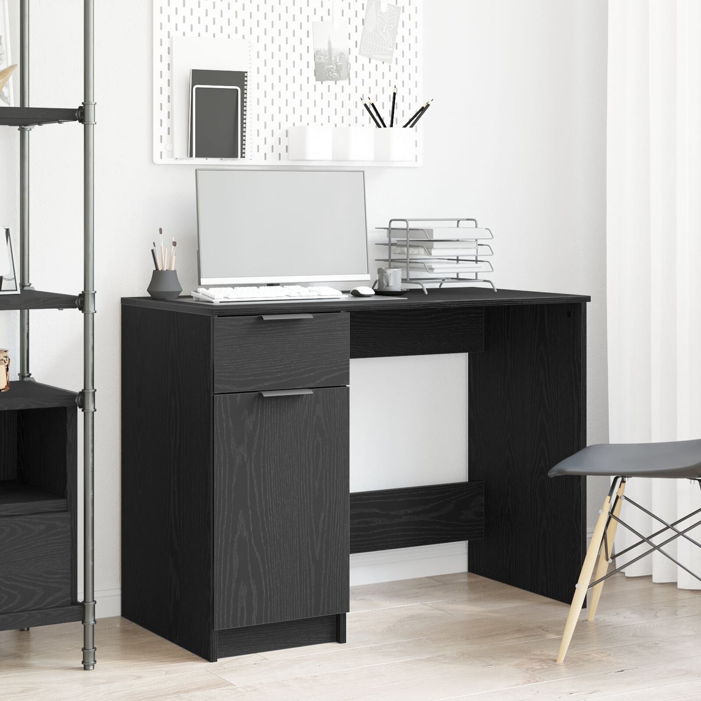 Zwarte Eiken Bureau - 100X50X75 Cm - Gemaakt Van Bewerkt Hout