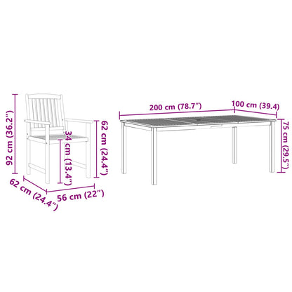 7-Delige Tuin Eetset Van Massief Acaciahout 6-Persoons Tafel van 180 cm lang