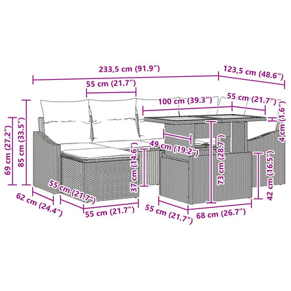 Tuin Sofa Set Set Van 7 Zwart Rattan Tuin Eetset Rechthoekig