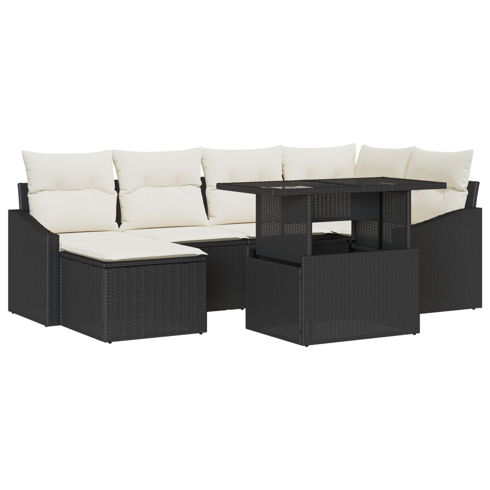 7 Stuks Tuin Sofa Set Met Kussens Zwart Poly Rattan