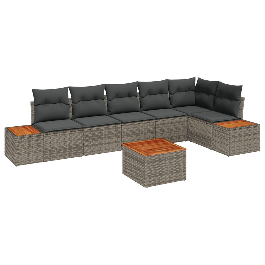 7 Delige Tuin Sofa Set Met Kussens Poly Rattan Acacia Grijs met tafel