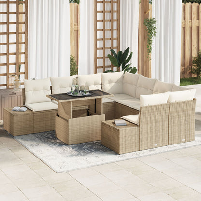 Tuin Sofa Set Set Van 9 Beige, Crème Riet, Polyester Tuin Sofa