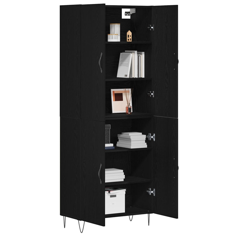 Highboard Zwart Eiken 69,5X34X180 Cm Geengineerd Hout