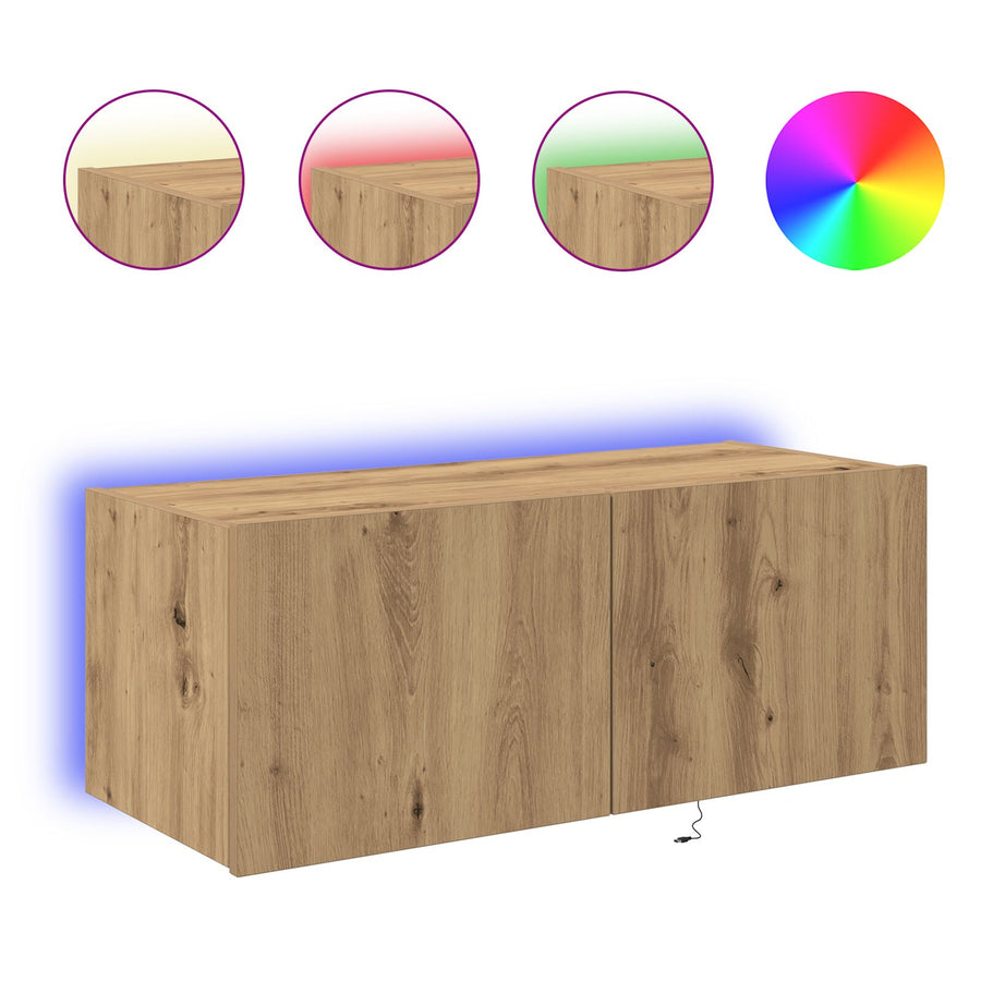 Tv Wandkast Met Led-Verlichting Artisan Eiken 80X35X31 Cm