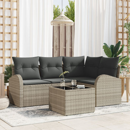 5 Delige Tuin Sofa Set Met Kussens Grijs Poly Rattan Lichtgrijs met tafel