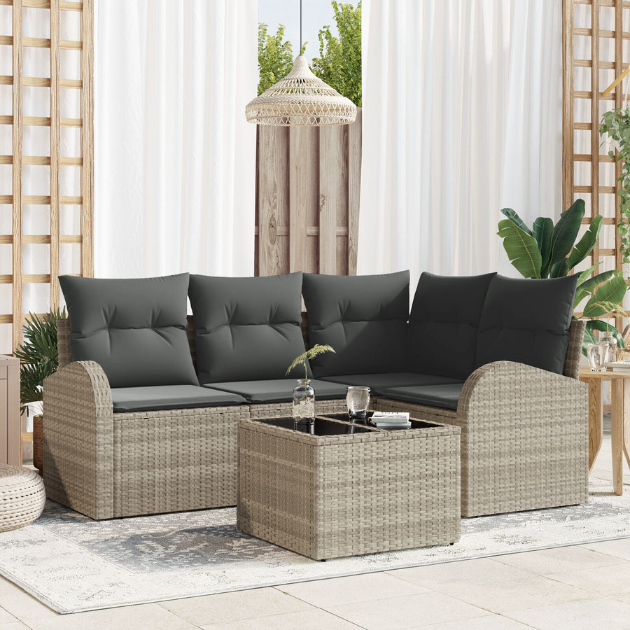 5 Delige Tuin Sofa Set Met Kussens Grijs Poly Rattan Lichtgrijs met tafel