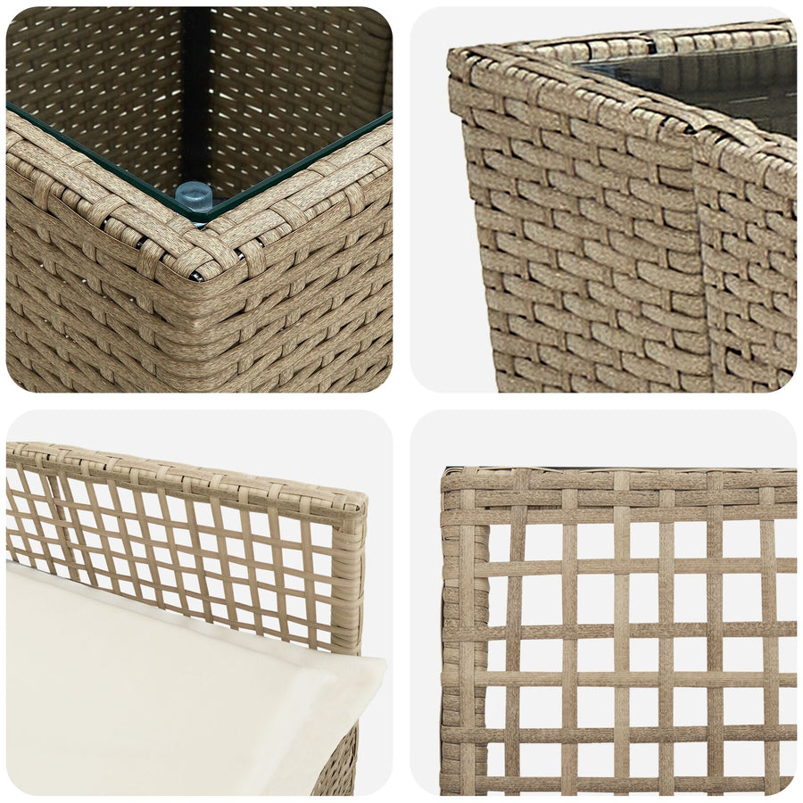 3-Delige Tuin Bistro Set Met Kussens Beige Poly Rattan