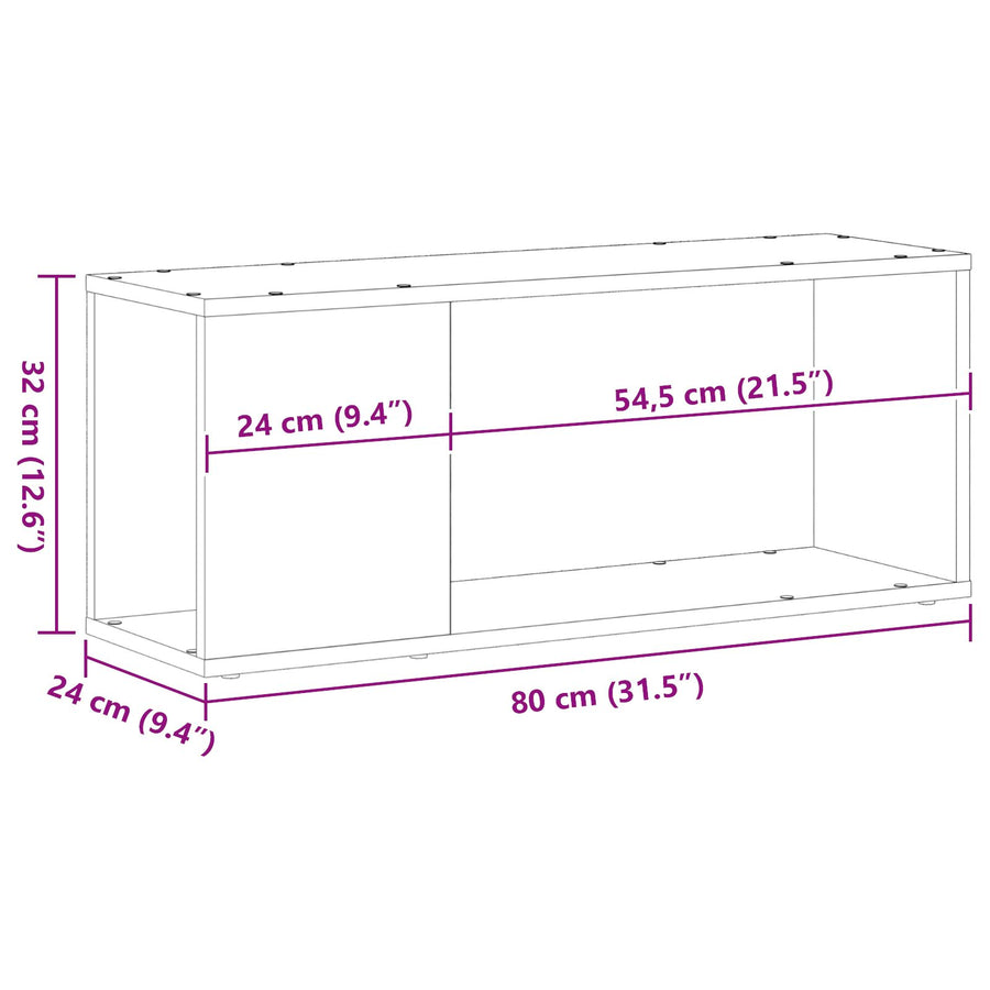 Tv-Meubel Wit Gelaagd Hout Zwart eiken 80 x 24 x 32 cm