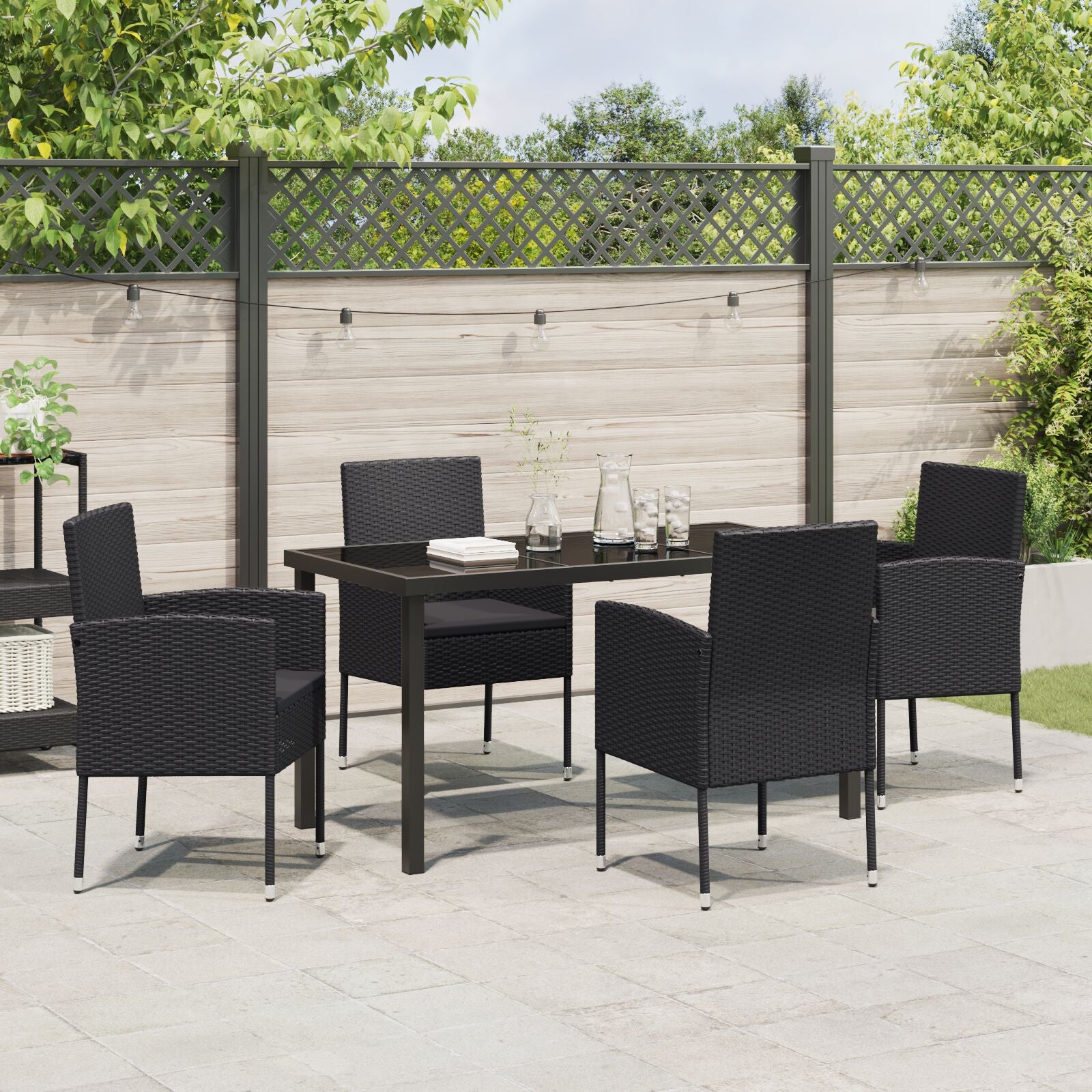 5-Delige Tuin Eetset Met Kussens Zwart Poly Rattan