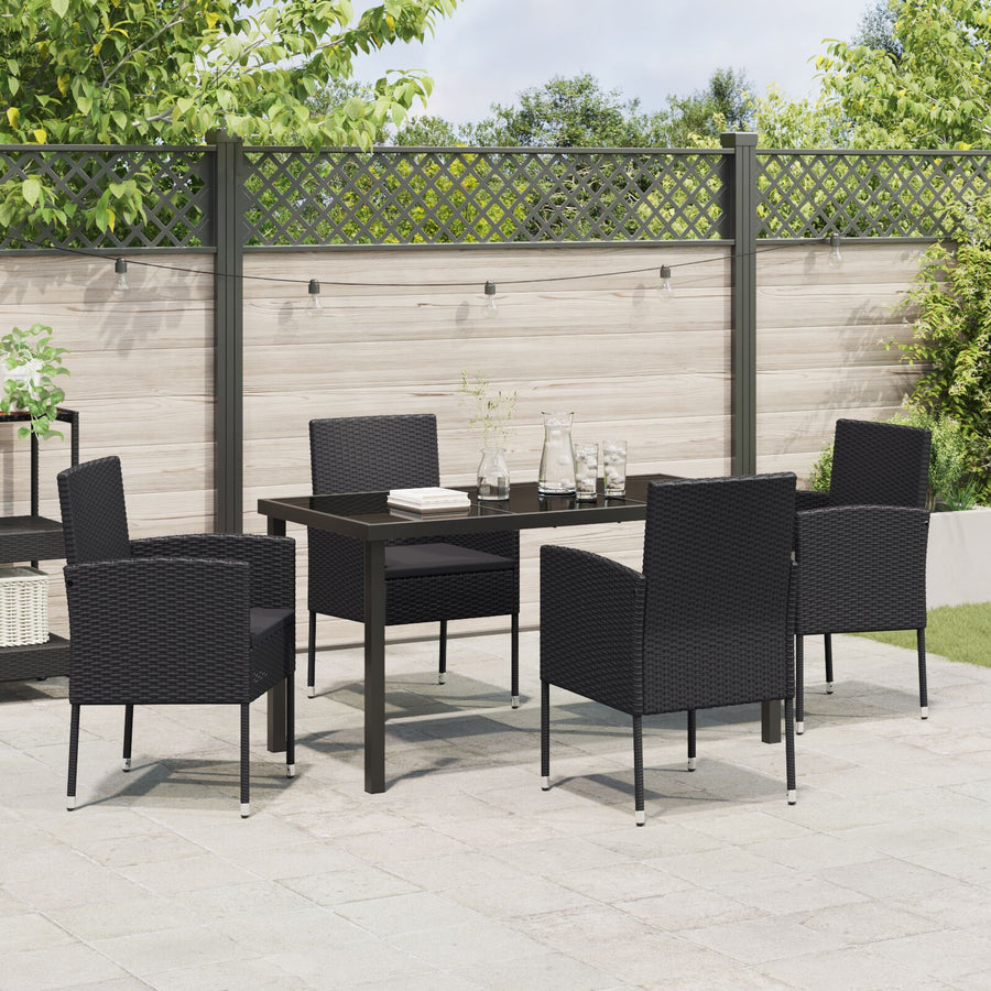 5-Delige Tuin Eetset Met Kussens Zwart Poly Rattan