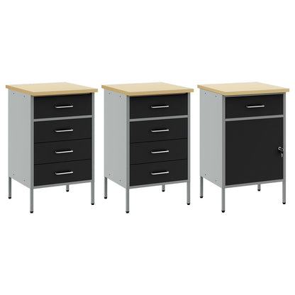 3-Delige Werkcabinet Set Zwart En Grijs Gelaagd Hout En Staal