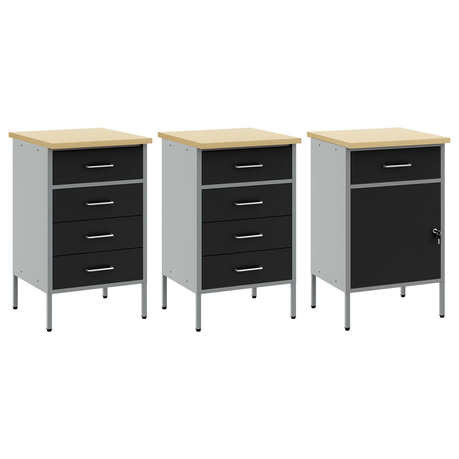 3-Delige Werkcabinet Set Zwart En Grijs Gelaagd Hout En Staal