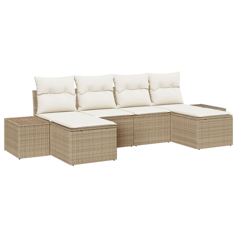 6 Delige Tuin Sofa Set Met Kussens Beige Poly Rattan