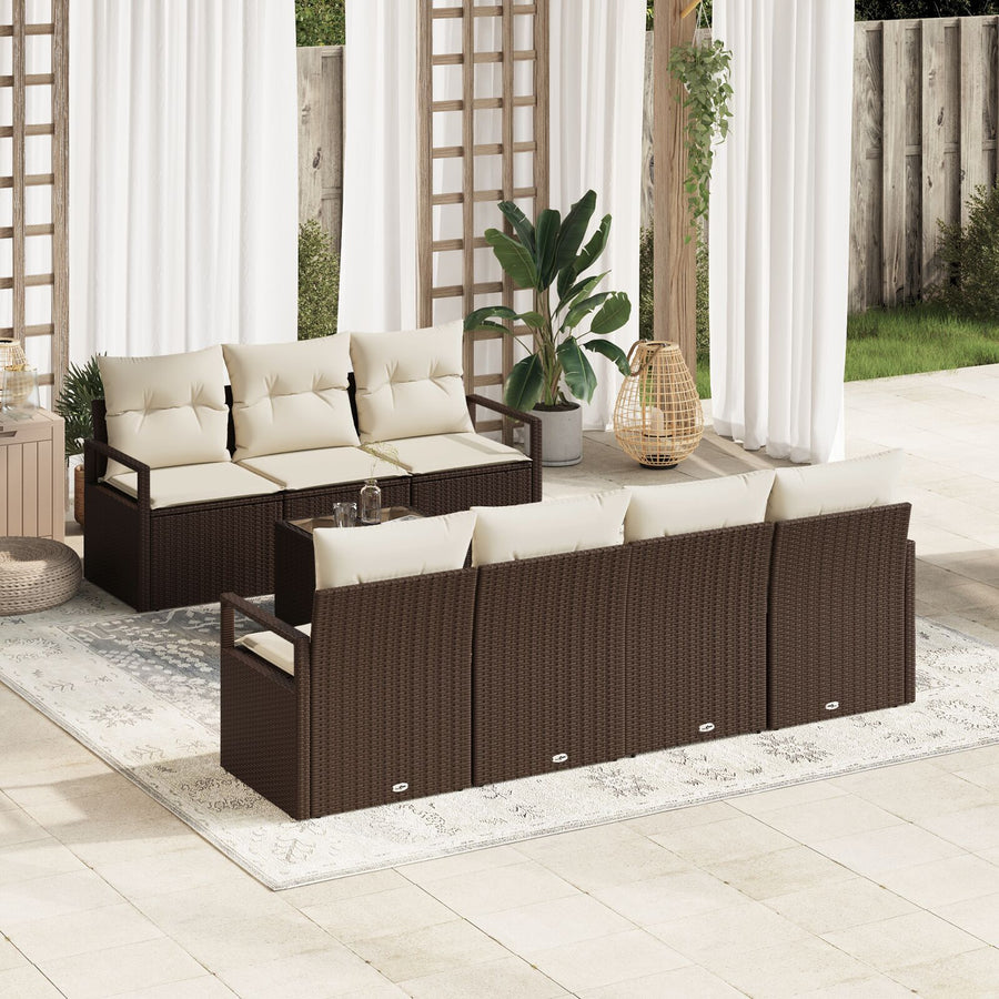 8-Delige Tuin Sofa Set Met Kussens Bruin Poly Rattan,  2-Zits Tuin Sofa Met Kussens Bruin Poly Rattan