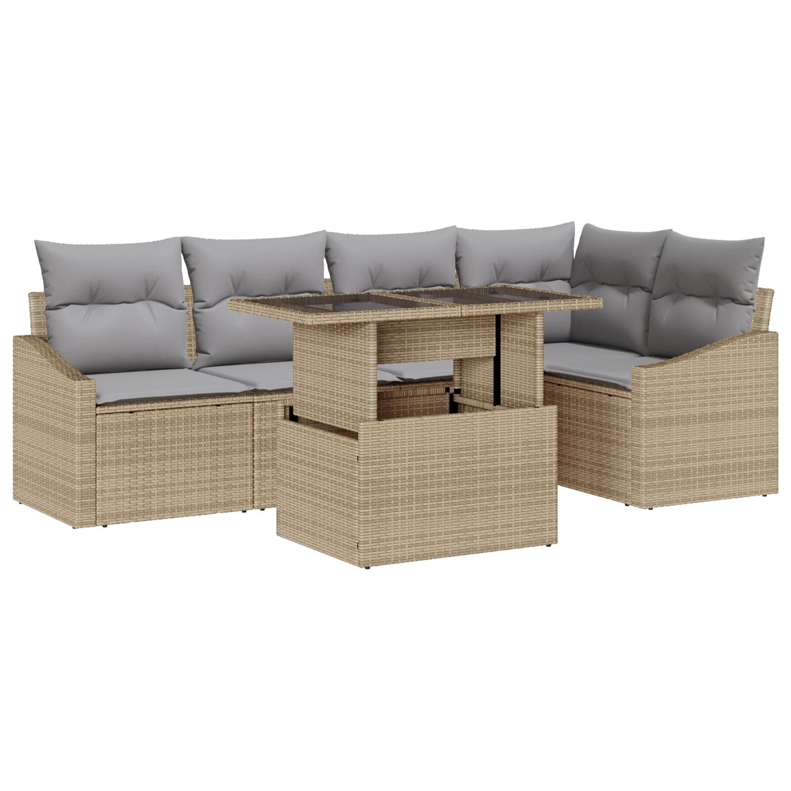 Tuinbankenset Set Van 6 Beige Rattan Tuinbank Rechthoekig