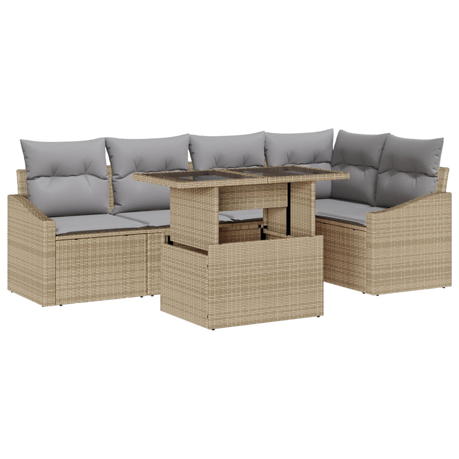 Tuinbankenset Set Van 6 Beige Rattan Tuinbank Rechthoekig