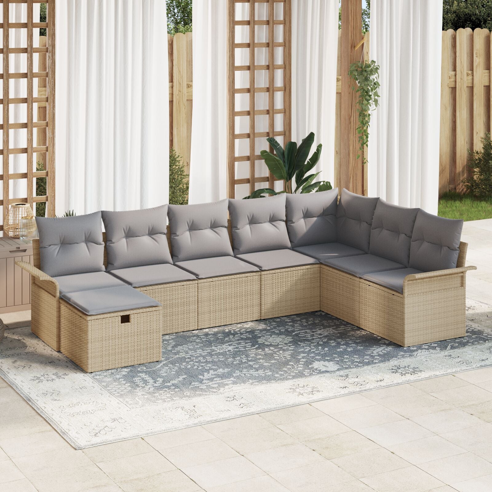 8-Delige Tuin Sofa Set Met Kussens Beige Poly Rattan